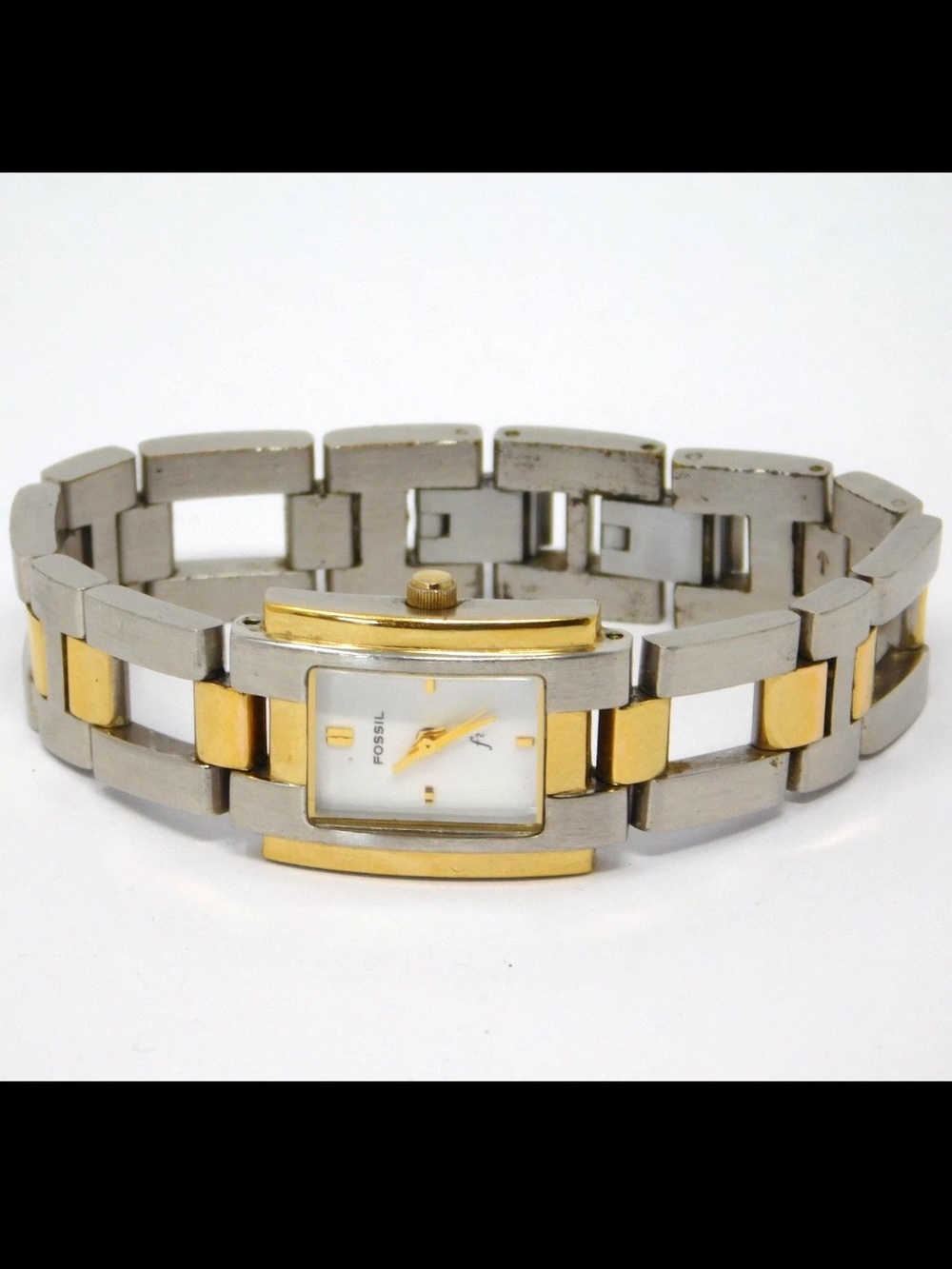 Fossil Women's Watch ES 9190 Two Tone Stainless Steel Link White Dial Ladies 6"
